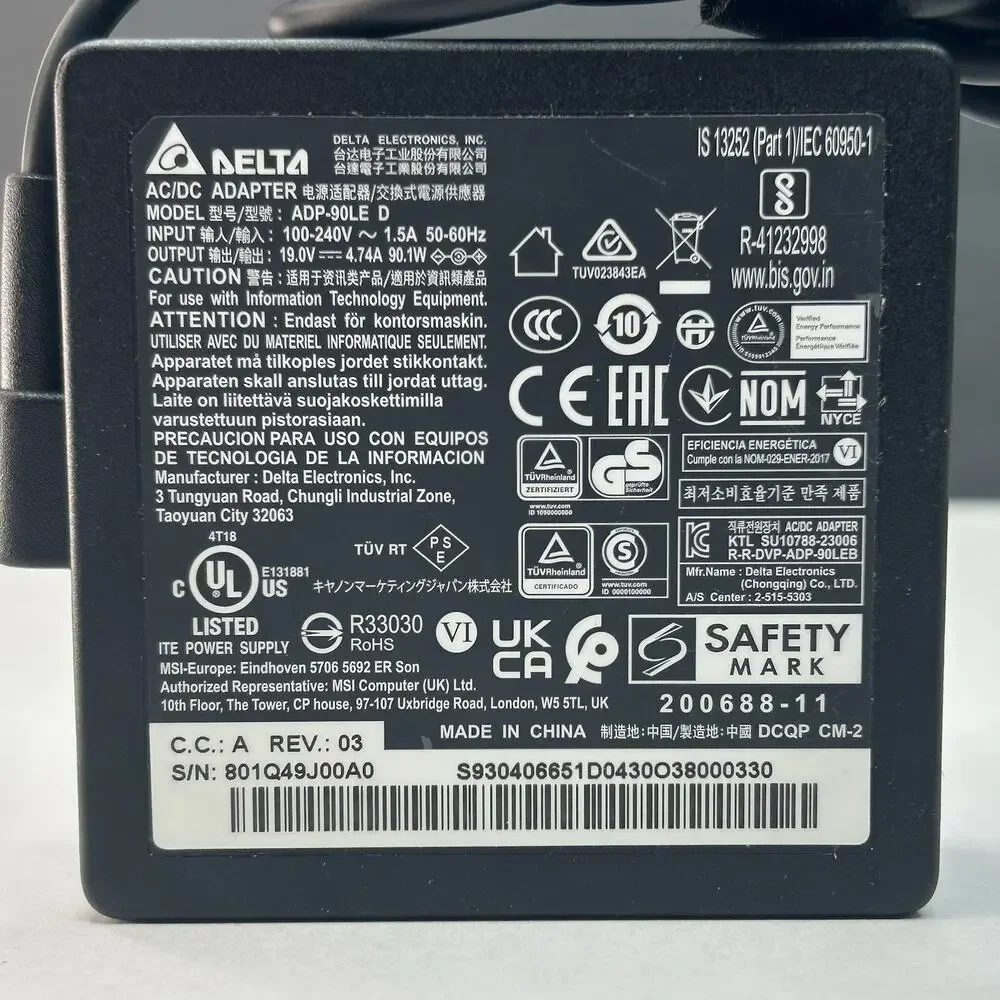 MSI AC Power Adapter MS-14D2 Modern 14 B11SB-084US 19V 4.74A ADP-90LE D 90W